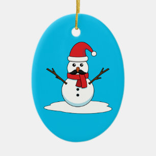 Ornamento De Cerâmica Snowman engraçado com bigode e papagaio