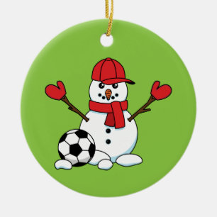 Ornamento De Cerâmica Snowman engraçado com bola de futebol
