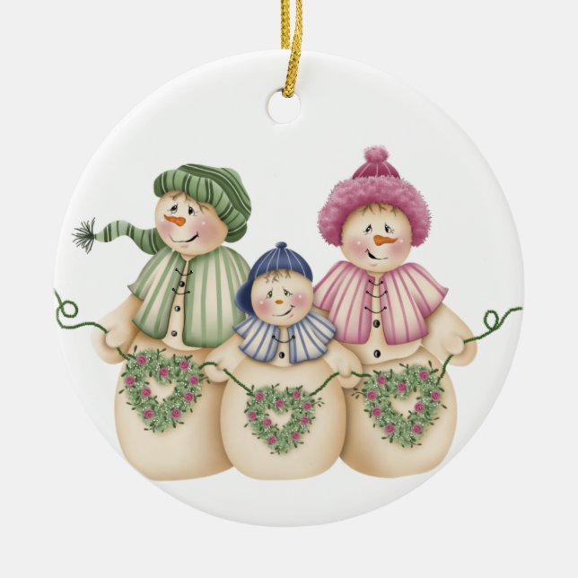 Ornamento De Cerâmica Snowman Family Keepsasaame Ornament (Frente)