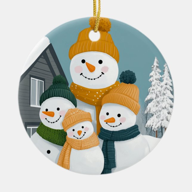 Ornamento De Cerâmica Snowman Family Ornament - Personalizável (Frente)