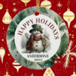 Ornamento De Cerâmica Snowman Holiday Christmas Wish<br><div class="desc">Feriado de Snowman Watercolor O Natal Deseja Conveniência é a chave durante esta estação movimentada! Visite nossa loja Zazzle para explorar a coleção completa de Snowman Cute Watercolor Christmas Wish. Com apenas alguns cliques, você pode ter esses designs deliciosos entregues diretamente à sua porta. Se precisar de mais alguma personalização,...</div>