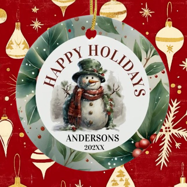 Ornamento De Cerâmica Snowman Holiday Christmas Wish (Celebrate the season with Brett's Snowman Holiday Ornament, a heartfelt keepsake )