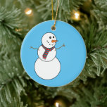 Ornamento De Cerâmica Snowman Merry Christmas Tree Ornament em azul<br><div class="desc">Adorem a vossa árvore de férias com este ornamento festivo que apresenta um boneco de neve feliz contra um fundo azul-céu de um lado, e a saudação "Feliz Natal" em letras brancas contra um fundo azul no lado do sacudir. Várias formas e tamanhos estão disponíveis. Trabalho de arte por Roupa...</div>