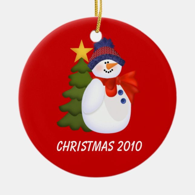 Ornamento De Cerâmica Snowman personalizável e Árvore de Natal (Frente)