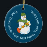 Ornamento De Cerâmica Snowman Plumber<br><div class="desc">Um boneco de neve segurando um êmbolo é um design de presente engraçado para os empreiteiros de canalização nos aniversários e feriados de inverno.</div>