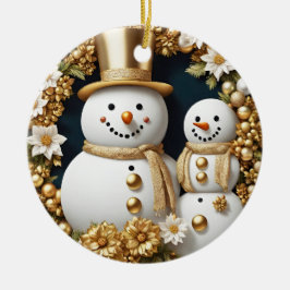 Ornamento De Cerâmica Snowman Primeiro Ano Casou-se com Efeito 3D NÃO re