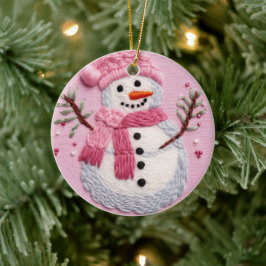 Ornamento De Cerâmica Snowman Rosa