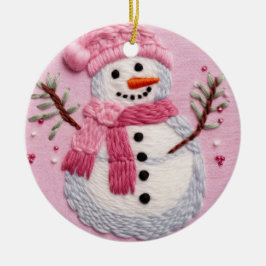 Ornamento De Cerâmica Snowman Rosa