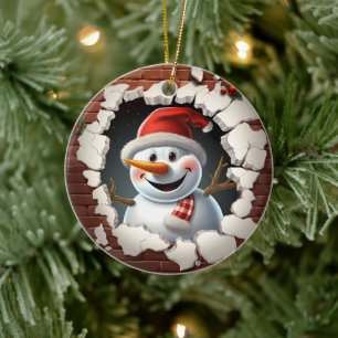 Ornamento De Cerâmica Snowman Santa Hat - 3D