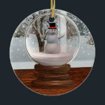 Ornamento De Cerâmica Snowman Snow Globe<br><div class="desc">Um Globo de Neve Snowman,  visto a partir de Indoors.</div>