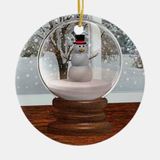 Ornamento De Cerâmica Snowman Snow Globe (Frente)