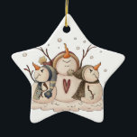 Ornamento De Cerâmica Snowman Snowflake Winter Country Primitive<br><div class="desc">Snowman Snowflake País de inverno Ornamento Personalizado Primitivo de Natal</div>
