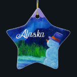Ornamento De Cerâmica Snowman Sonha com o Ornaço Cerâmico STAR com o ALA<br><div class="desc">Celebrando Snowmen do Alasca</div>
