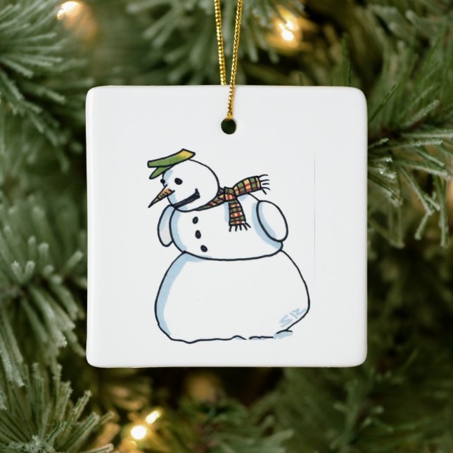 Ornamento De Cerâmica Snowman square ceramic ornament (Árvore)