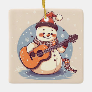 Ornamento De Cerâmica Snowman tocando violão
