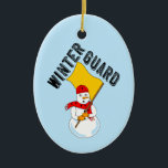 Ornamento De Cerâmica Snowman Winter Guarda Metal Ornament<br><div class="desc">O texto da Guarda de inverno com um boneco de neve segurando uma bandeira e vestindo um cachecol com bandeiras é uma design humorística para guarda de cores e membros da guarda de inverno nos aniversários e feriados</div>