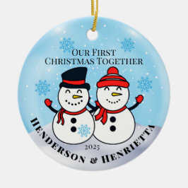 Ornamento De Cerâmica Snowmen Primeiro Natal Juntos