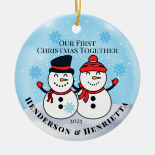 Ornamento De Cerâmica Snowmen Primeiro Natal Juntos
