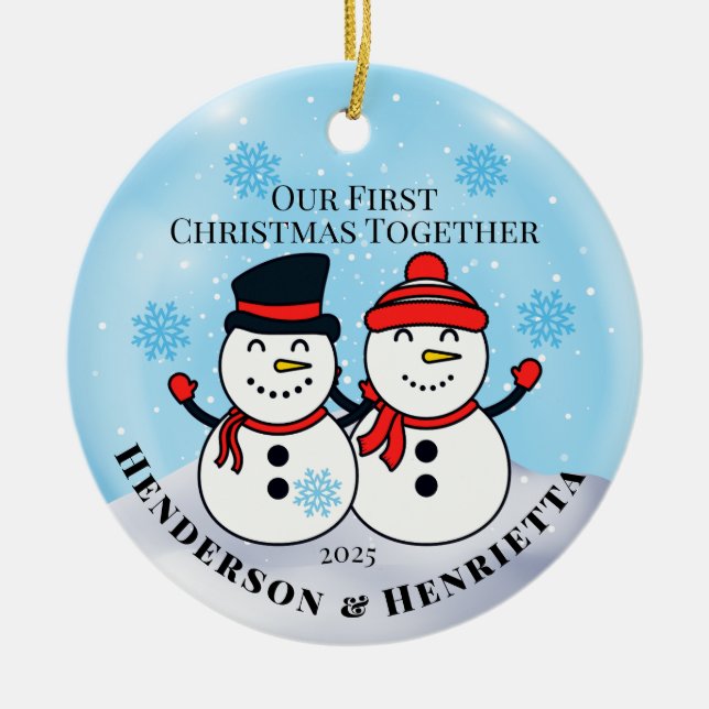 Ornamento De Cerâmica Snowmen Primeiro Natal Juntos (Frente)
