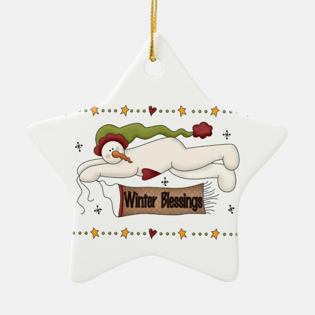 Ornamento De Cerâmica Snowmen Winter Blessings Holiday Ornament (Frente)