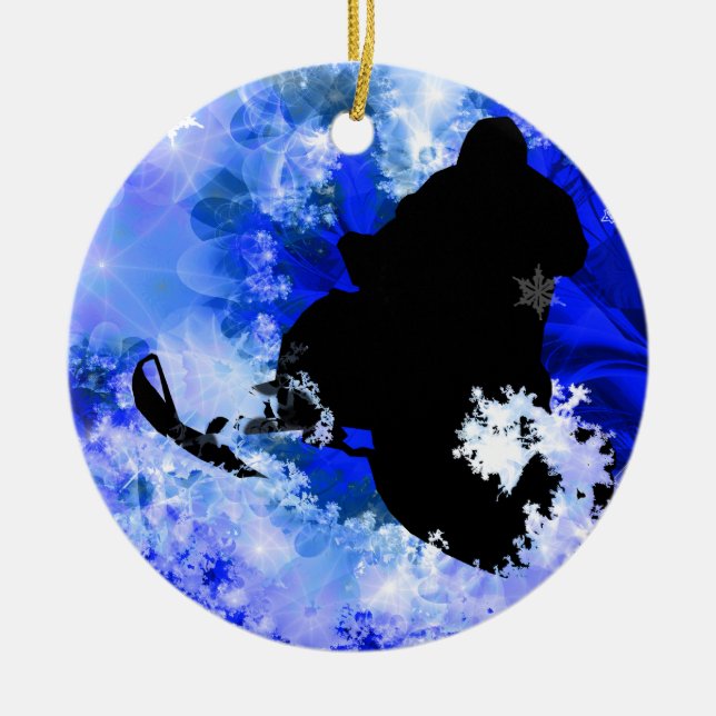 Ornamento De Cerâmica Snowmobiling na avalancha (Frente)