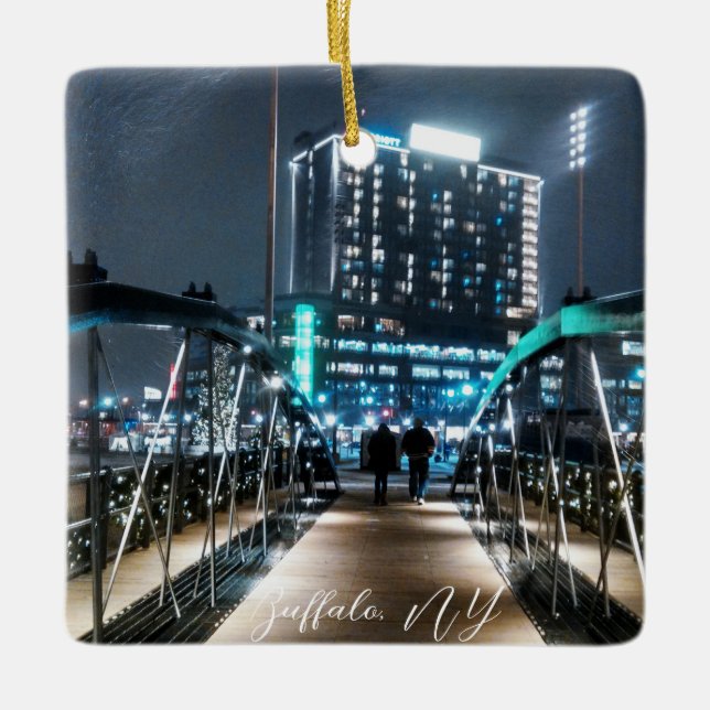 Ornamento De Cerâmica Snowy Canalside Walk (Frente)