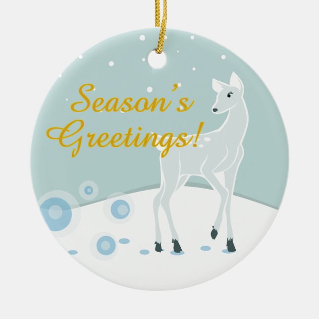 Ornamento De Cerâmica Snowy Deer (Frente)