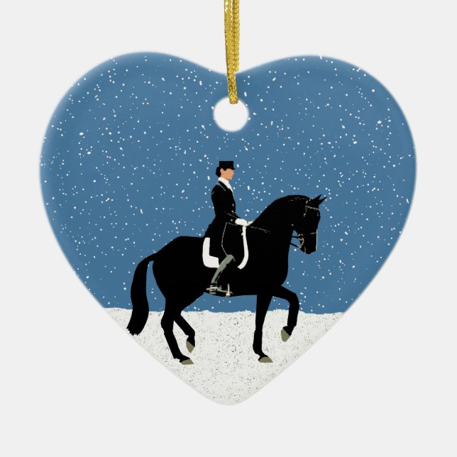 Ornamento De Cerâmica Snowy Dressage Horse Christmas (Frente)