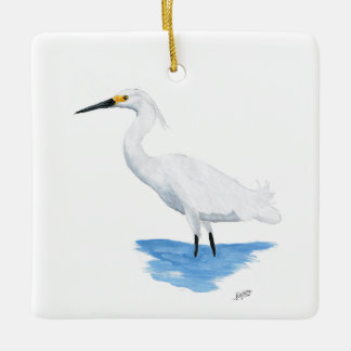 Ornamento De Cerâmica Snowy Egret