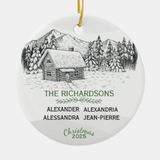 Ornamento De Cerâmica Snowy Mountain Winter Log Cabine X 4