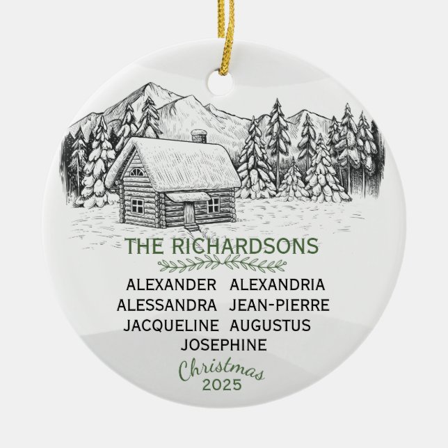 Ornamento De Cerâmica Snowy Mountain Winter Log Cabine X 7 (Frente)