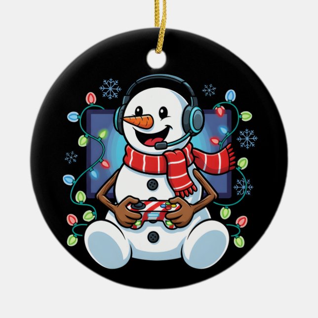 Ornamento De Cerâmica Snowy Snowman Gamer (Frente)