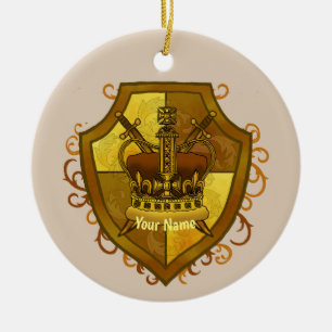 Ornamento De Cerâmica Sobrenome Espada Escudo Coroa