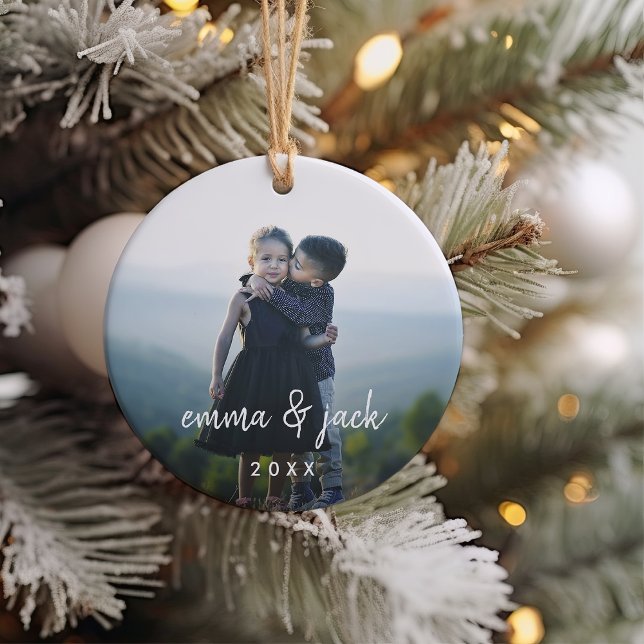 Ornamento De Cerâmica Sobreposição de Fotografias e Nomes para Crianças (Criador carregado)