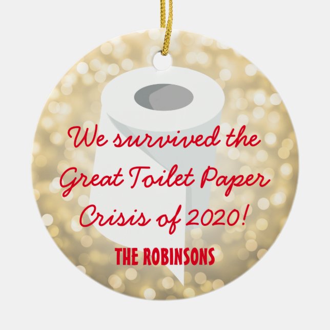 Ornamento De Cerâmica Sobrevivemos a 2020! Foto Dourada de quarentena en (Frente)