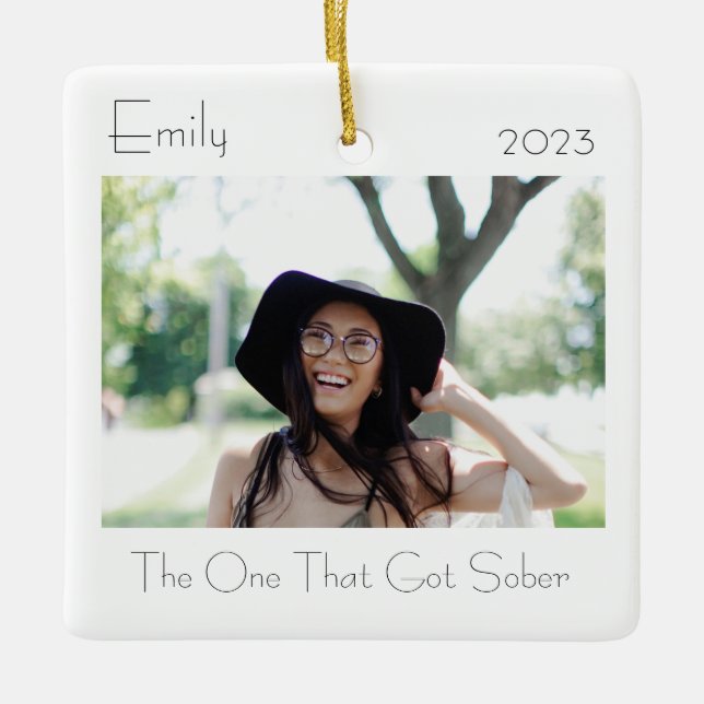 Ornamento De Cerâmica Sobriety Elegant Modern Minimale Foto Sober Gift (Frente)