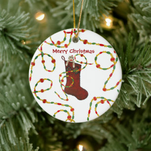 Ornamento De Cerâmica Sock Monkey Christmas