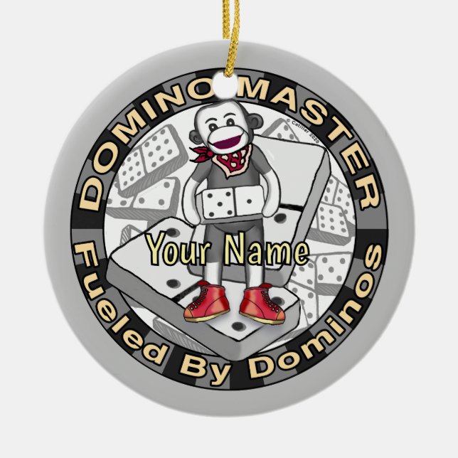 Ornamento De Cerâmica Sock Monkey Domino Master ornament (Frente)