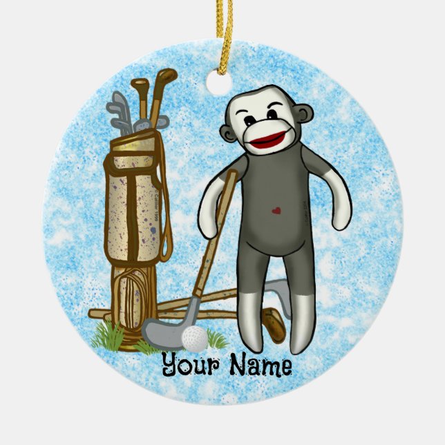 Ornamento De Cerâmica Sock Monkey Golfer Ornament (Frente)