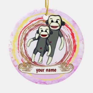Ornamento De Cerâmica Sock Monkey Mãe