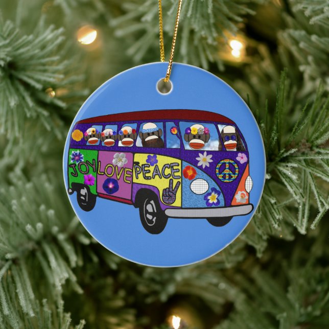 Ornamento De Cerâmica Sock Monkey Peace Bus  (Árvore)
