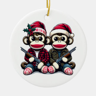 Ornamento De Cerâmica SockMonkey Hunter Brothers No Natal