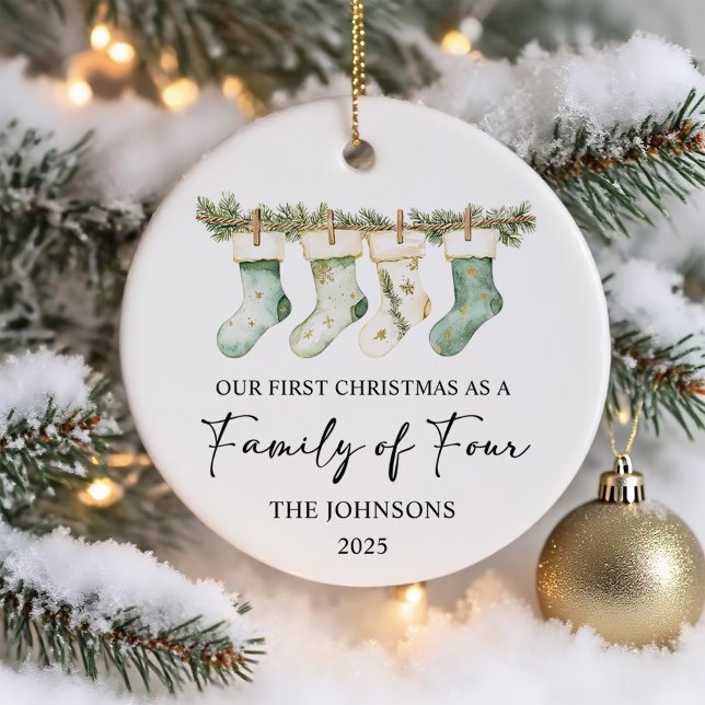 Ornamento De Cerâmica Socks Christmas as a Family of Four (Criador carregado)