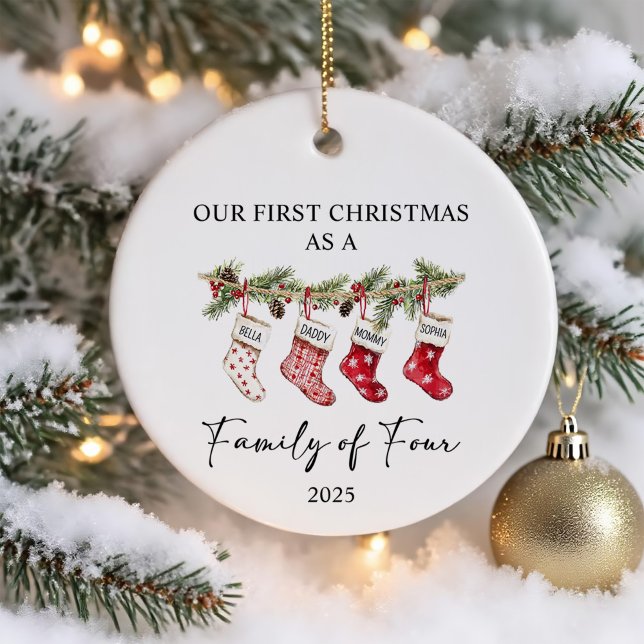 Ornamento De Cerâmica Socks Christmas as a Family of Four (Criador carregado)