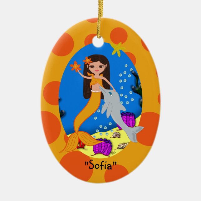 Ornamento De Cerâmica Sofia Orange Mermaid Ornament (Frente)