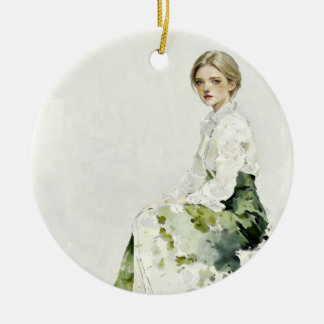 Ornamento De Cerâmica Soft Green Portrait Ornament