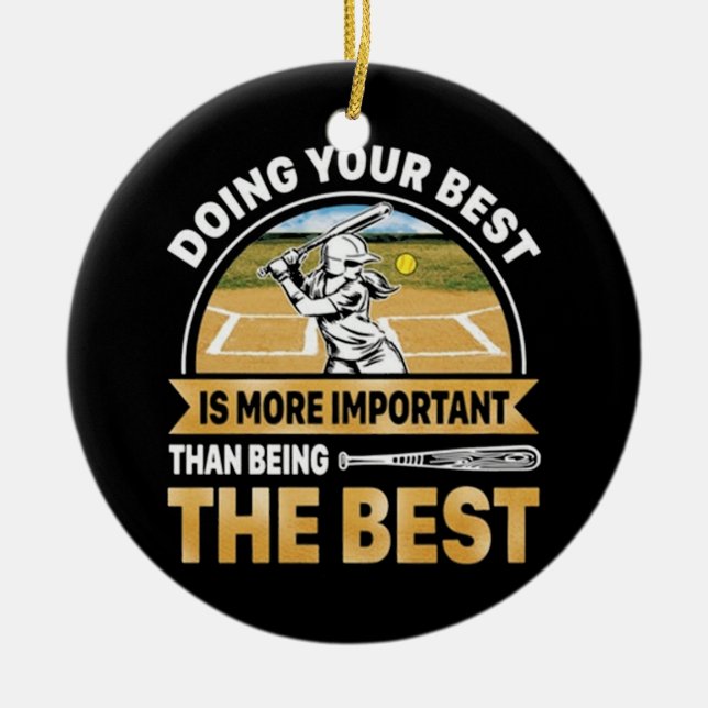 Ornamento De Cerâmica Softball fazendo o seu melhor (Frente)