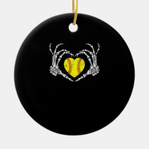 Ornamento De Cerâmica Softball Heart Skeleton Halloween Diversão de Figu