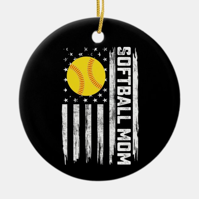 Ornamento De Cerâmica Softball Mãe Americana Dia de as mães de Bandeiras (Frente)