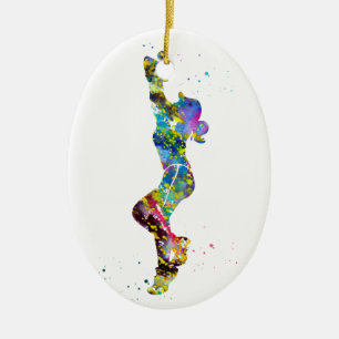 Ornamento De Cerâmica Softball que joga a menina
